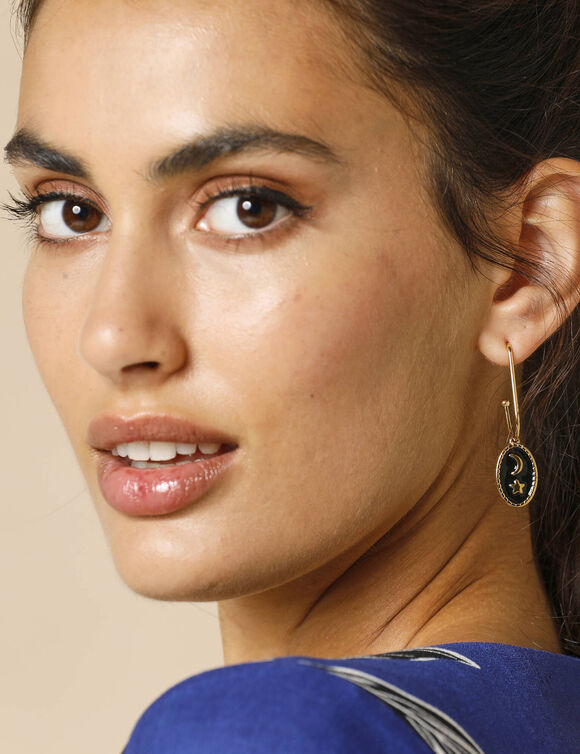 Boucles d'oreilles pendantes, médaillon astral (doré)