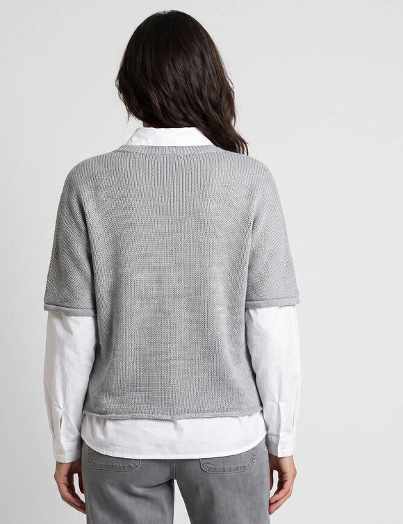 Pull poncho manches coude (gris chin&eacute;)