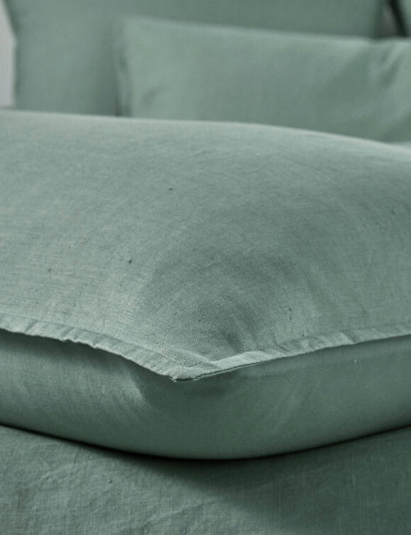 Linge de lit uni biface lin lavé / coton lavé  (céladon)