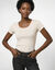 T-shirt col rond uni manches courtes en coton biologique(**) (beige)