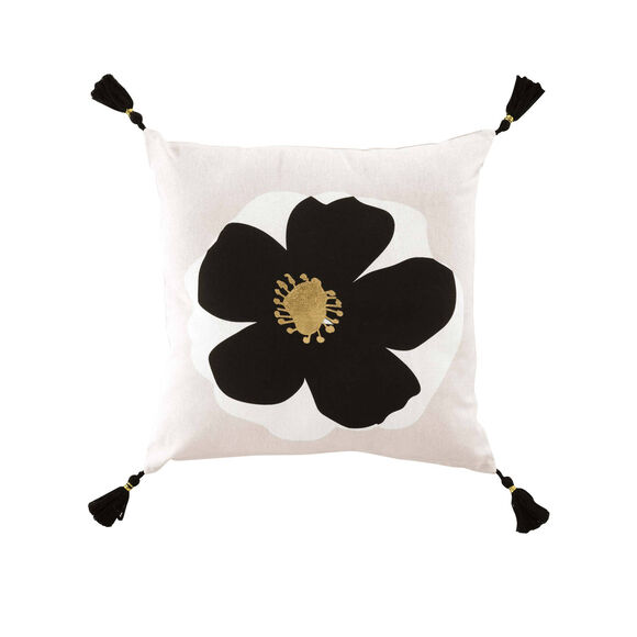 Coussin imprim&eacute; marguerite (&eacute;cru / noir)
