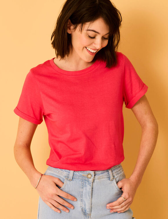 T-shirt manches courtes &agrave; revers (framboise)
