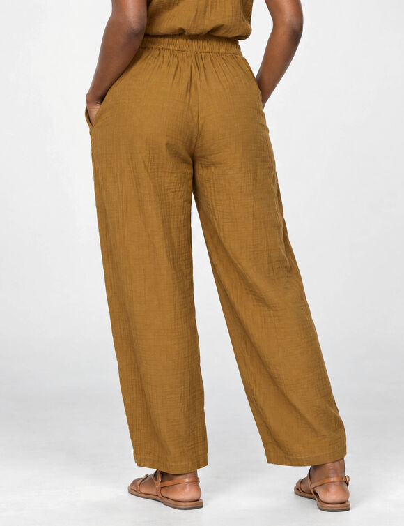 Pantalon large taille haute, gaze de coton (bronze)
