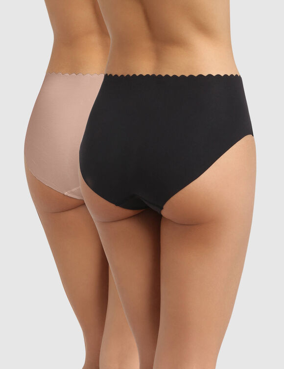 Culotte coton stretch Body Touch - Lot de 2 (noir + beige)