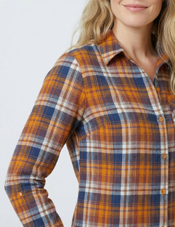 Geruit hemd in flanel (honing / blauw)