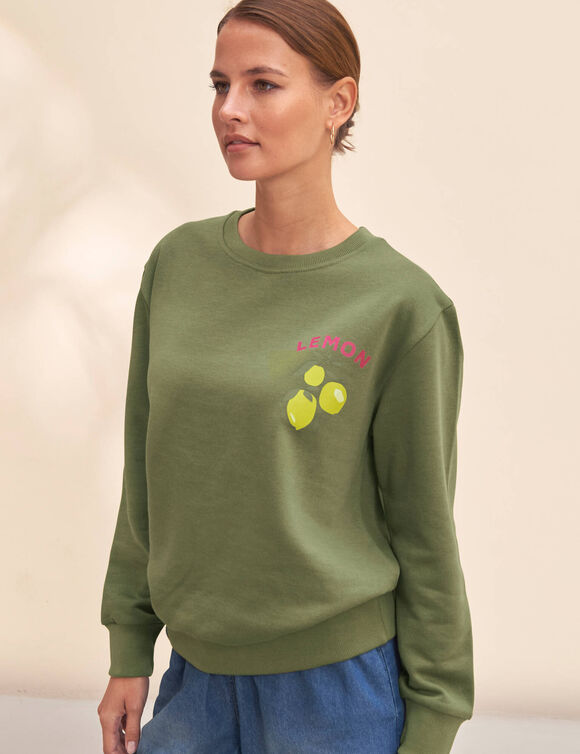 Sweat imprim&eacute; en molleton gratt&eacute; (kaki)