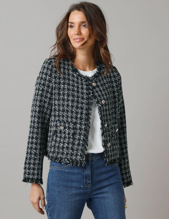 Veste courte en tweed (noir / écru)