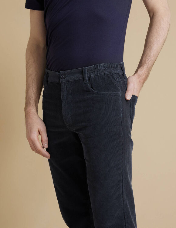 Pantalon 5 poches velours &eacute;lastiqu&eacute; c&ocirc;t&eacute;s - entrej. 77 cm (bleu gris)