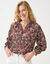 Blouse en coton imprimée fleurs, manches 7/8 (chocolat / rose)