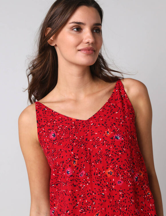 Top imprim&eacute; tachet&eacute;, fines bretelles r&eacute;glables (rouge)