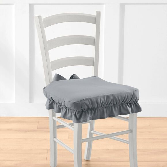 Housse chaise unie volant&eacute;e coton bachette (gris perle)