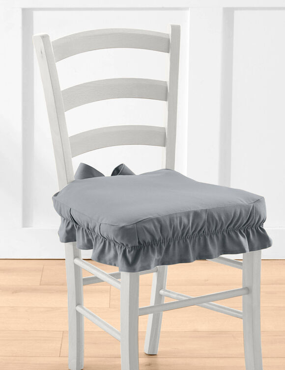 Housse chaise unie volant&eacute;e coton bachette (gris perle)