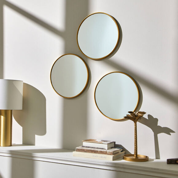Miroir rond contour coloris dor&eacute; - lot de 3 (dor&eacute;)