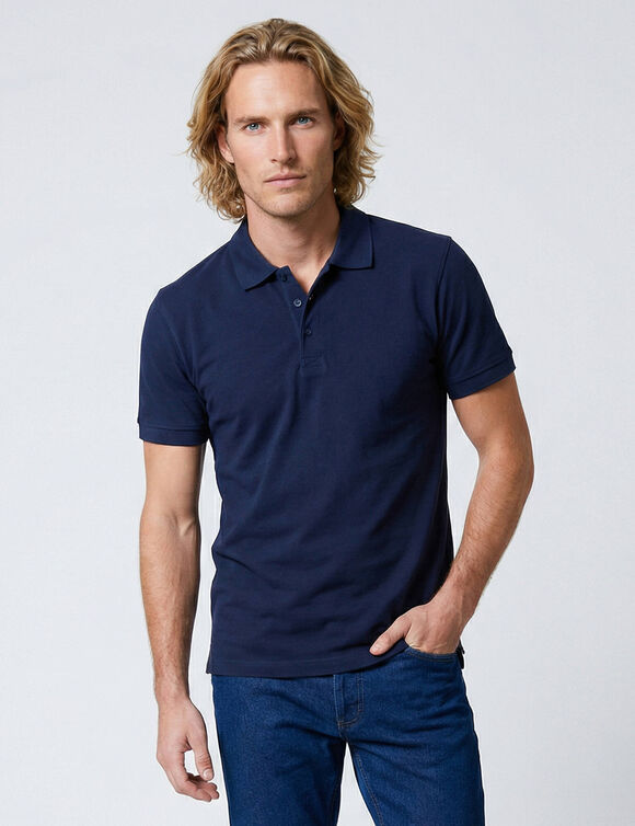 Polo uni maille piqu&eacute;e manches courtes (marine)