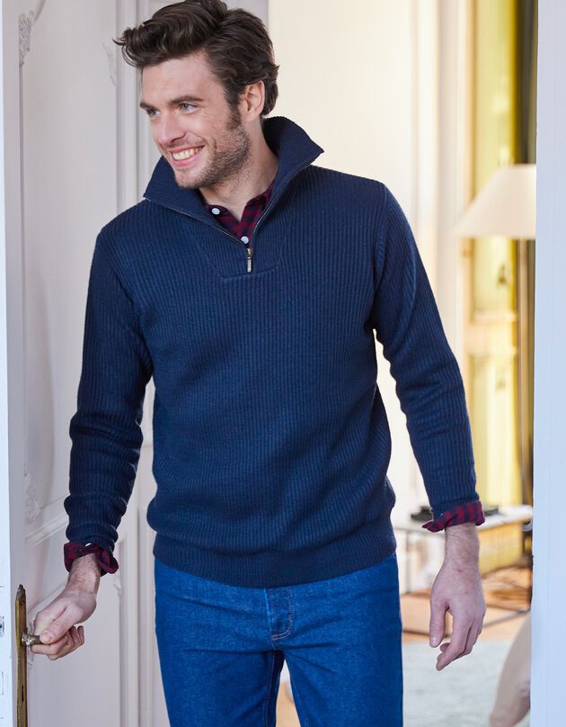 Pull col camionneur côte anglaise 30% laine (marine) Pull col camionneur côte anglaise 30% laine (marine)