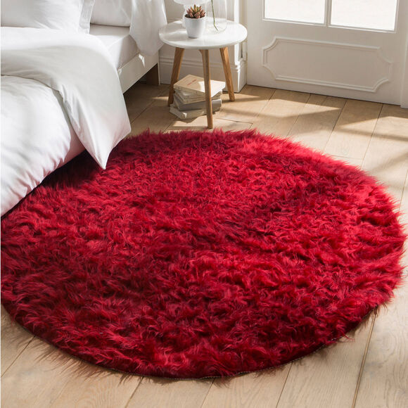 Tapis rond poils longs (rouge)