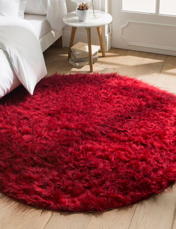 Tapis rond poils longs (rouge)