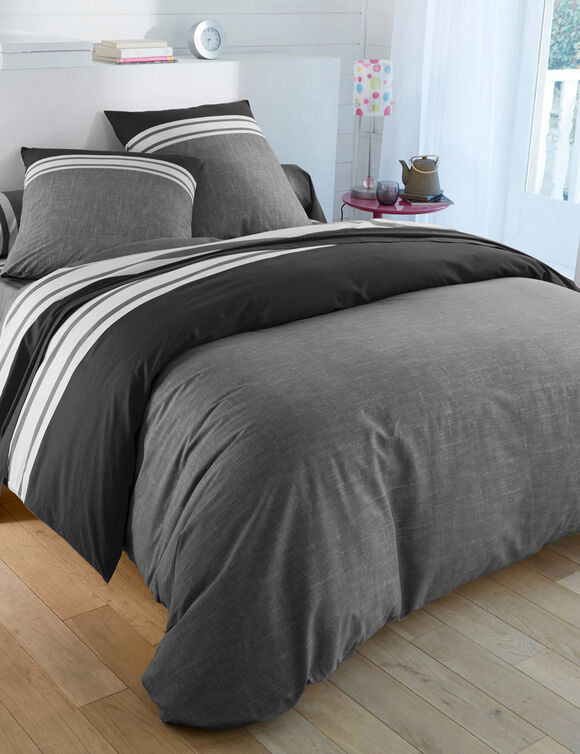 Bedlinnen Nathalie in katoen (grijs / zwart)