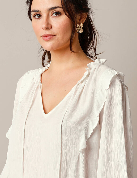 Blouse unie détails volantés, crépon (écru)