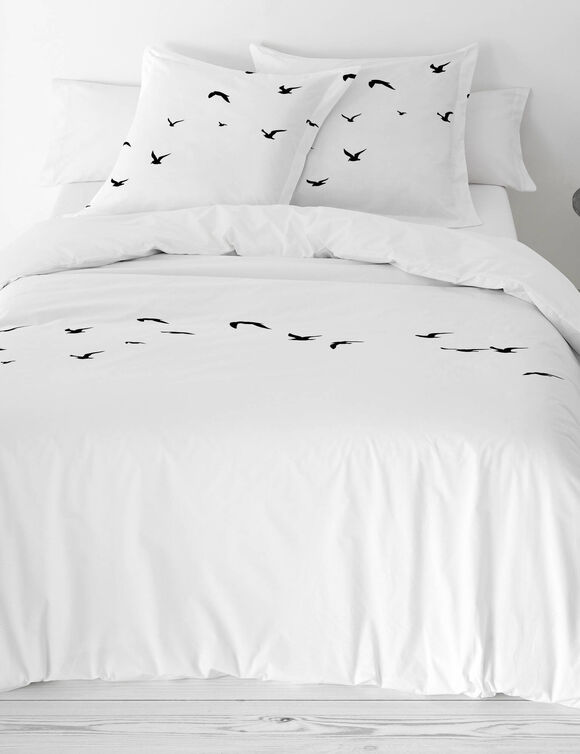 Linge de lit Oiseaux en coton imprimé (blanc)