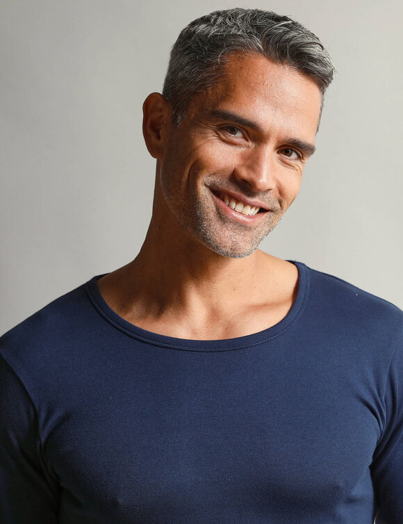 T-shirt sous-vêtement homme col rond manches longues chaleur douce - lot de 2 (marine)