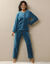 Pyjama met geknoopte jas met lange mouwen, fleece (pauwblauw)