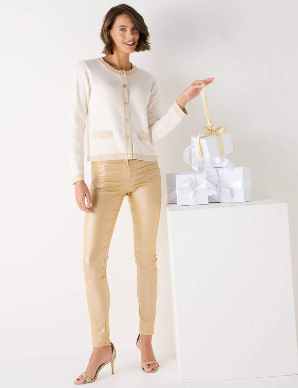 Cardigan boutons dorés, détails brillants (écru)