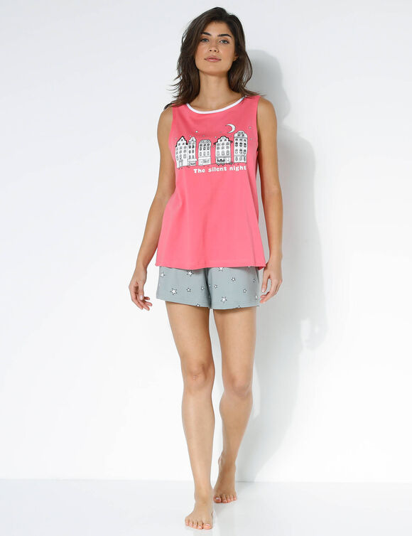 Pyjama short fantaisie ville étoilée (rose)