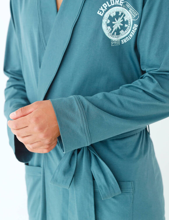 Robe de chambre courte unie avec motif   (bleu gris&eacute;)