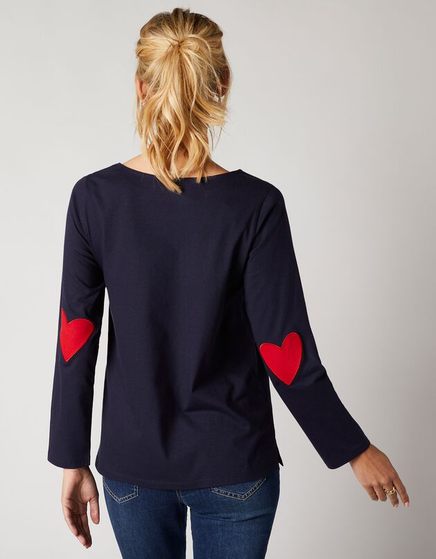 T-shirt marinière uni coudières cœur (marine)