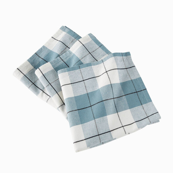 Serviette de table carreaux tiss&eacute; teint - lot de 3 (bleu gris&eacute;)