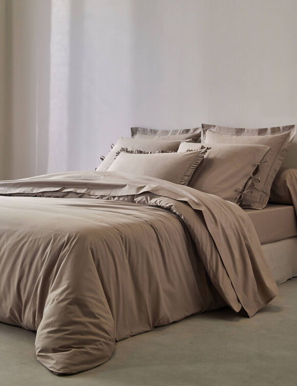 Effen bedlinnen in katoenbatist (grijsbeige)
