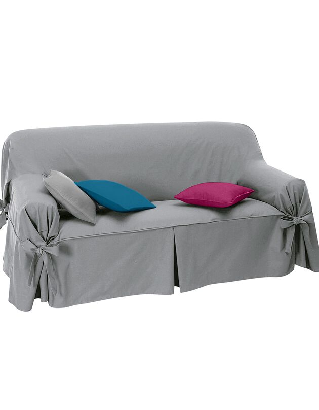Housse bachette coton uni nouettes fauteuil canapés (gris perle)