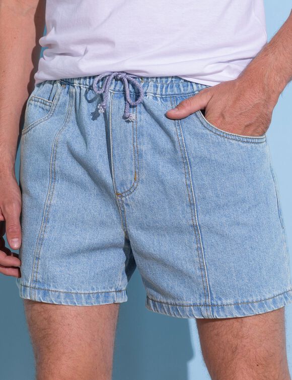 Short denim léger taille élastiquée (bleached)