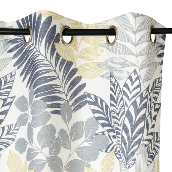 Rideau &agrave; &oelig;illets, imprim&eacute; feuillage bicolore (gris / anis)