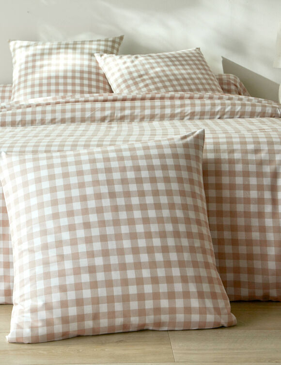 Bedlinnen Lou met ruitenprint - in katoen (beige)
