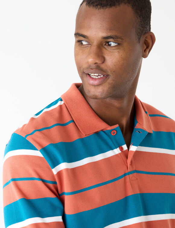 Polo ray&eacute;e maille piqu&eacute;e manches longues  (paprika / bleu)