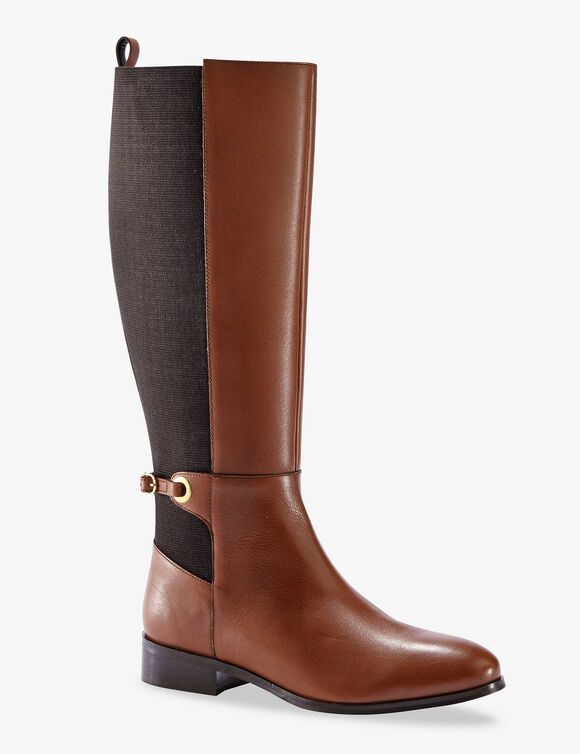 Bottes cavalières en cuir, spécial larges mollets (marron)