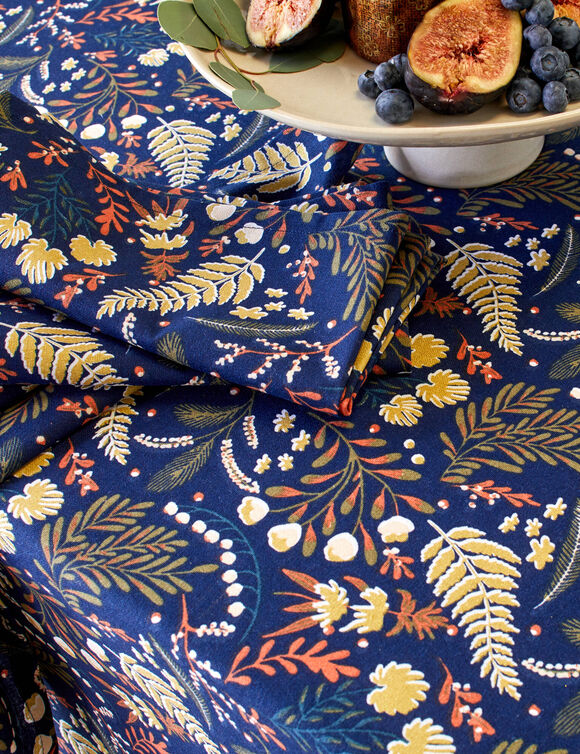 Katoenen tafellaken met plantenprint (marine)