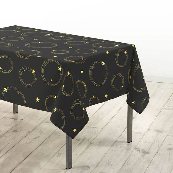 Nappe imprim&eacute;e &eacute;toiles dor&eacute;es (noir / dor&eacute;)
