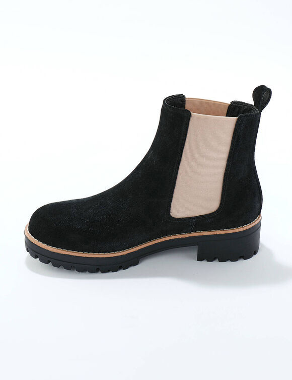 Boots chelsea croûte de cuir, semelle crantée épaisse (noir)