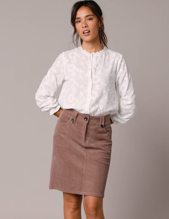 Chemisier brod&eacute; fleuri en coton  (blanc)