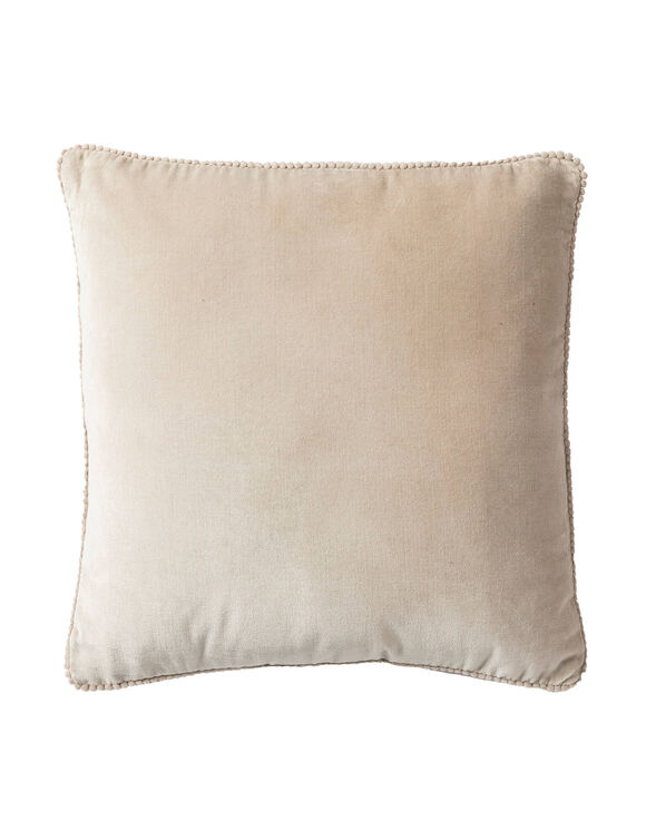 Coussin uni en velours finition fantaisie  (beige)