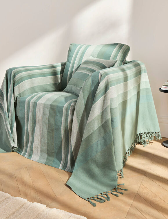 Plaid jet&eacute; multicolore coton tissage artisanal (eucalyptus)