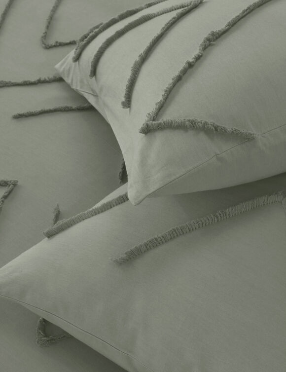 Linge de lit Amezia finition tuft&eacute; en relief - coton lav&eacute; 57 fils/cm&sup2; (kaki clair)