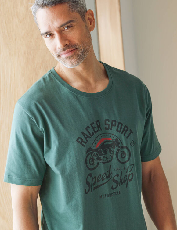 T-shirt pyjama impression placée manches courtes (vert foncé)