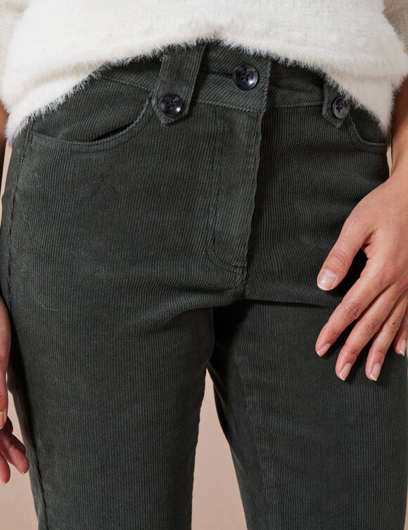 Broek in ribvelours met recht model (donkergroen)