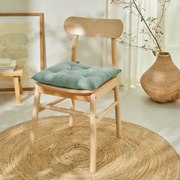 Galette de chaise carrée unie coton bachette - lot de 2 (vert amande)