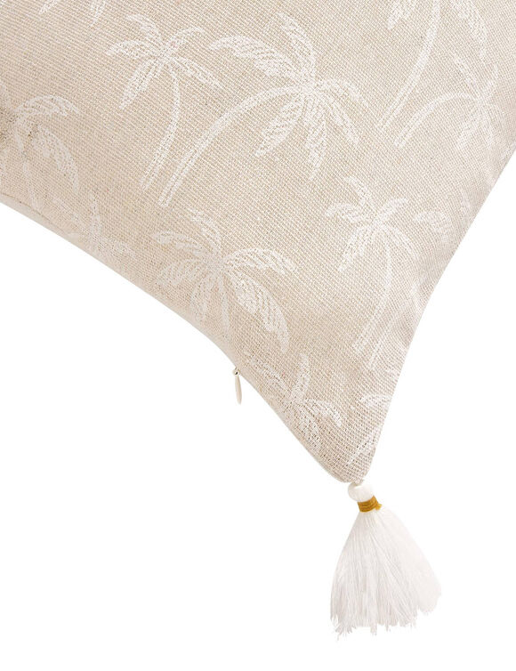 Kussen met palmbomenprint en pompons (wit / naturel)