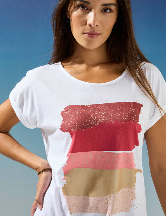 T-shirt boite imprimé "arty", maille jersey (terracotta)